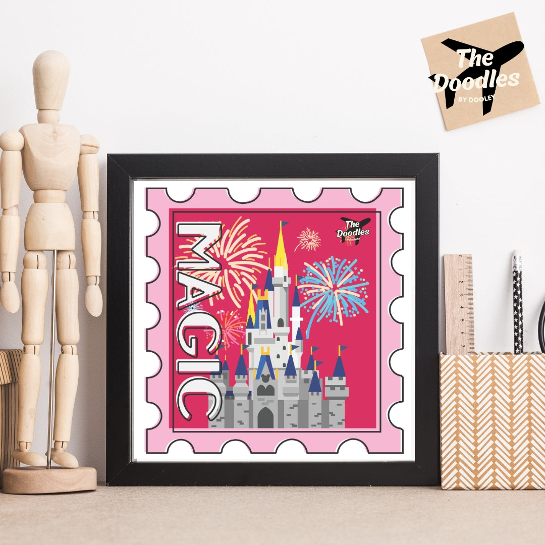 Magic Firework Theme Park Postage Stamp Print
