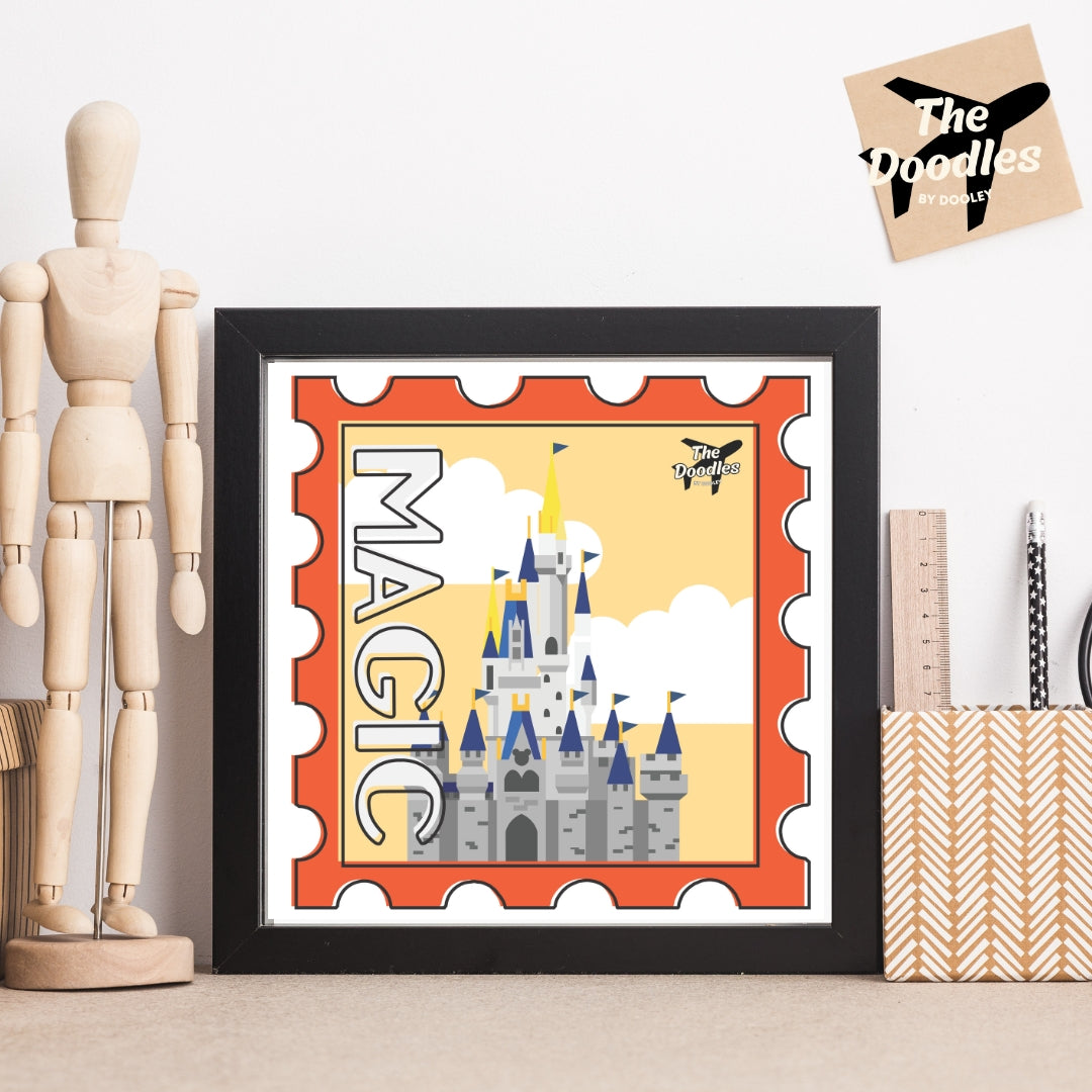 Magic Theme Park Postage Stamp Print